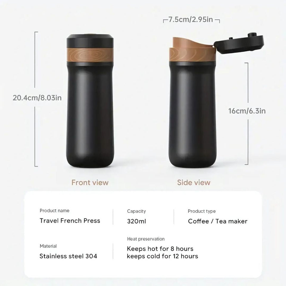 Portable French Press Coffee Maker with Stainless Steel Filter-Kitchen & Dining > Coffee & Tea-casanuva-casanuva
