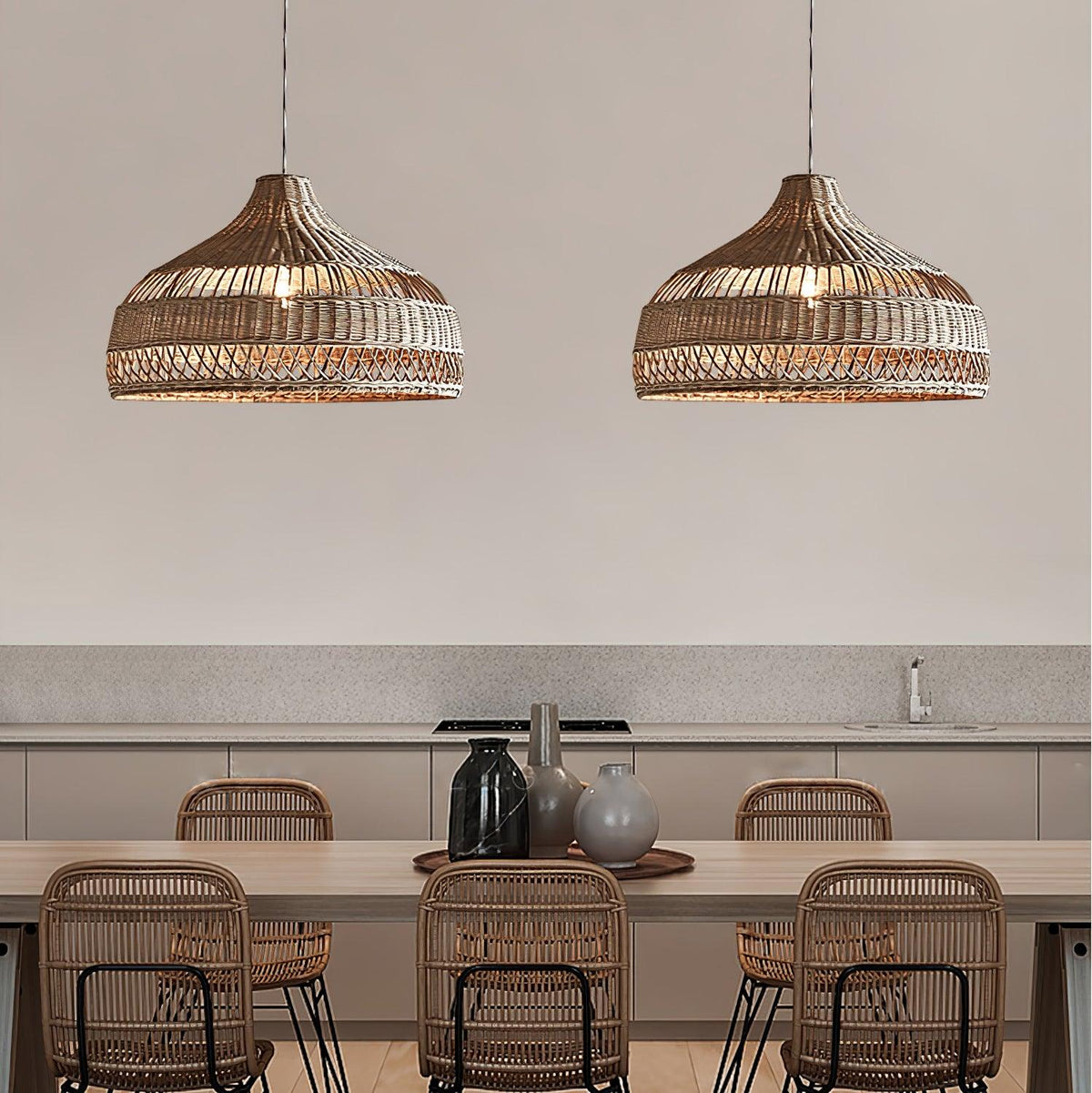 Rattan Dome Pendant Light-Lighting > Pendant Lights-casanuva-casanuva