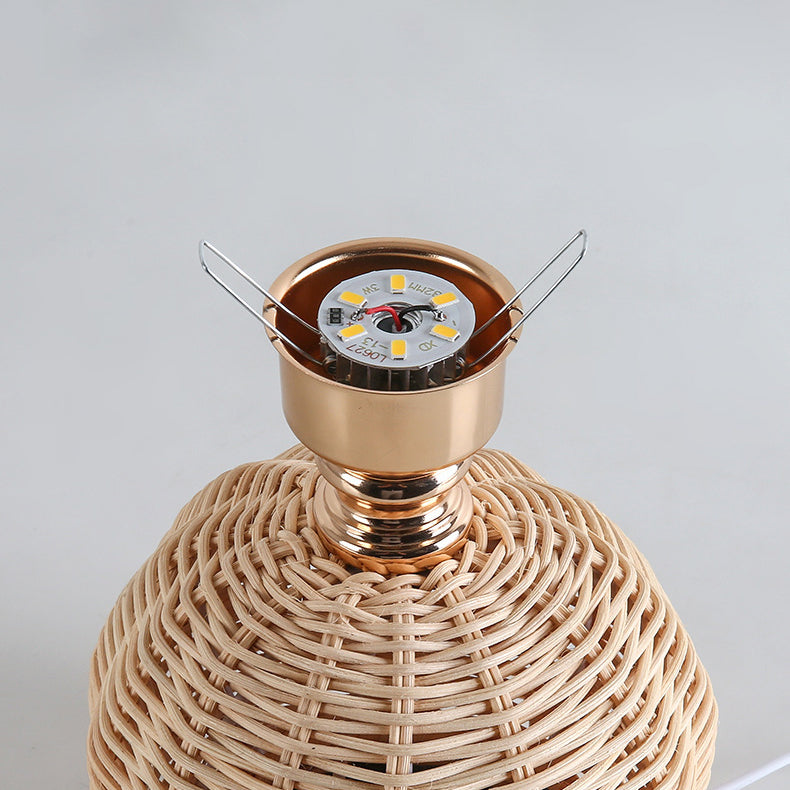 Rattan Fabric Pleated Conic Ball LED Table Lamp for Bedroom-Lighting > Table Lamps-casanuva-casanuva