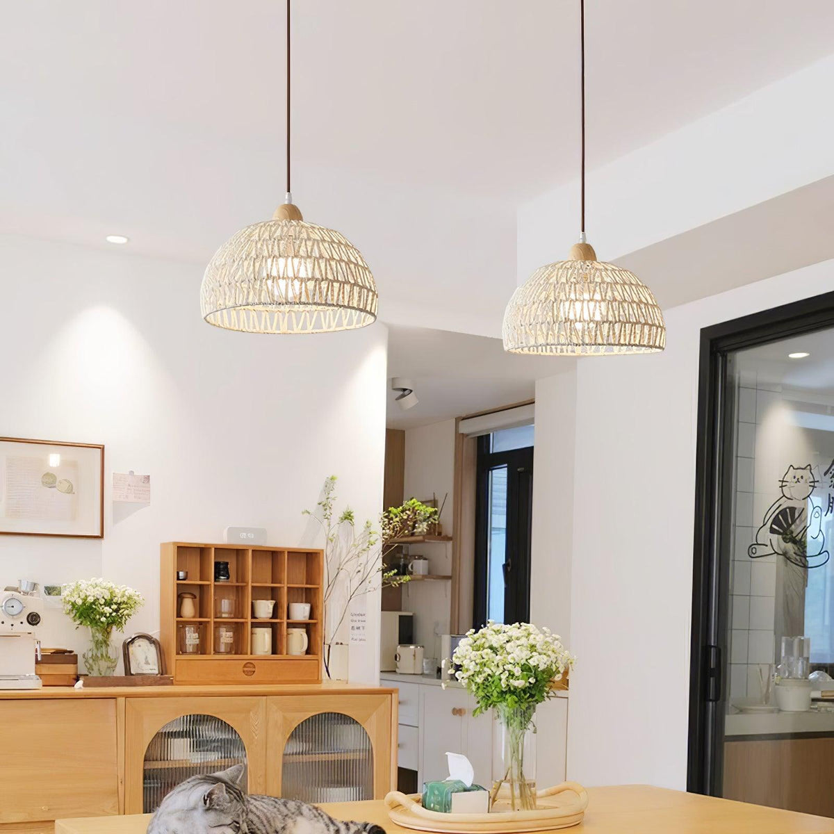 Rattan Pendant Light with Arch Design-Lighting > Pendant Lights-casanuva-casanuva