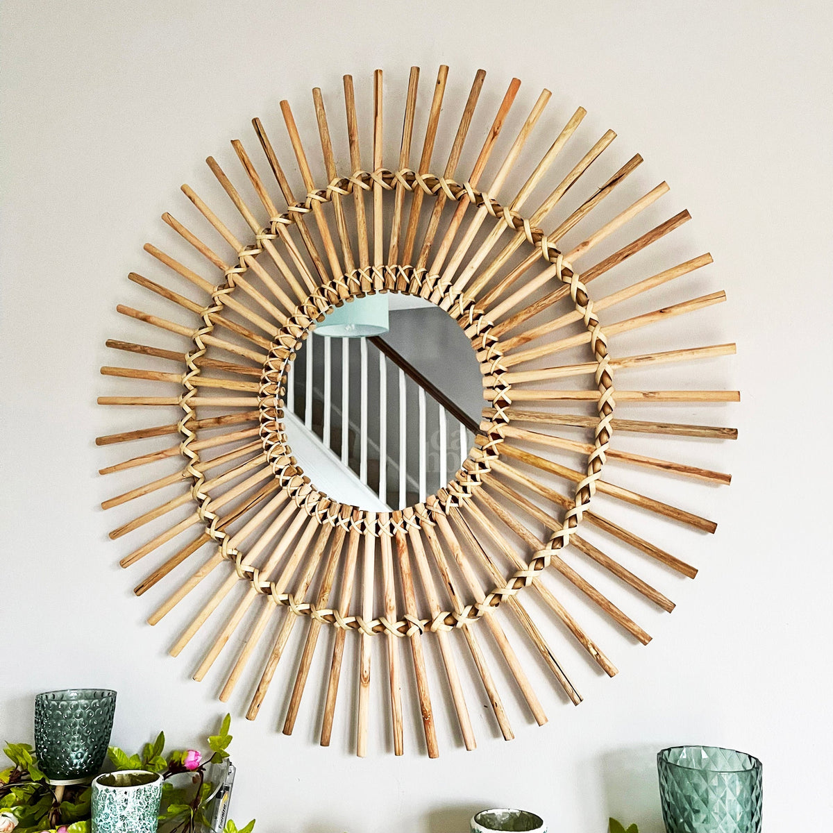 Rattan Wall Mirror 80cm Natural Finish-Home Decor > Decorative Accessories-casanuva-casanuva