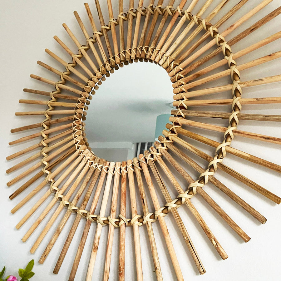 Rattan Wall Mirror 80cm Natural Finish-Home Decor > Decorative Accessories-casanuva-casanuva