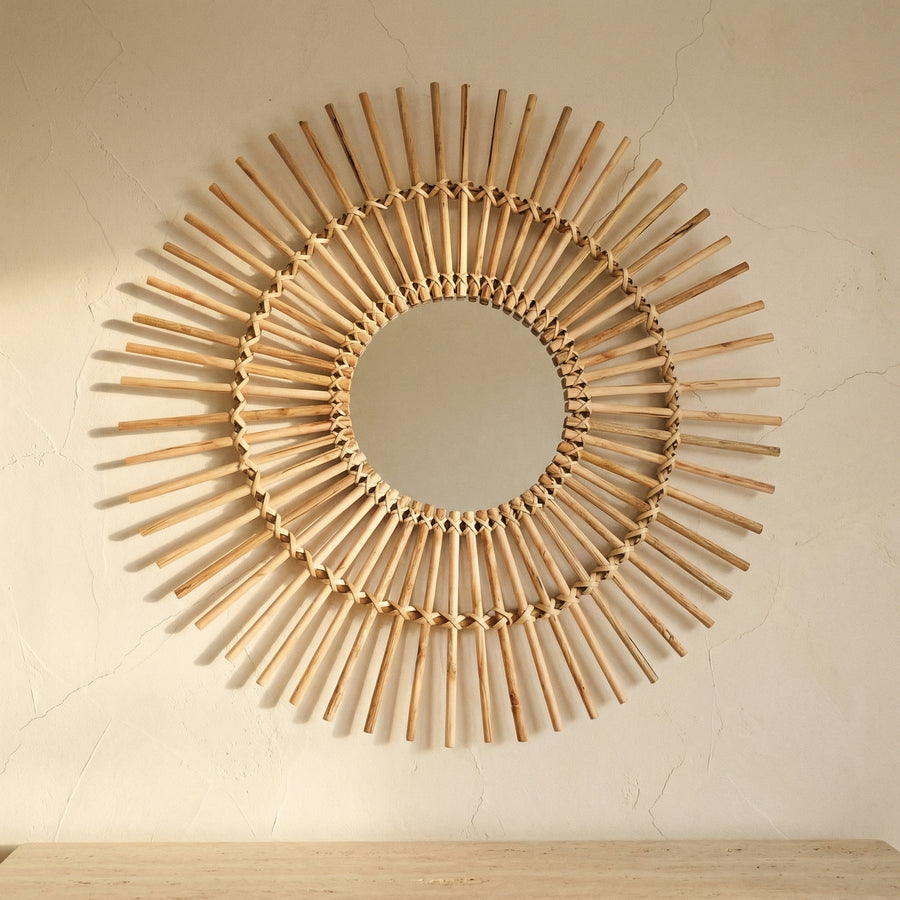 Rattan Wall Mirror 80cm Natural Finish-Home Decor > Decorative Accessories-casanuva-casanuva