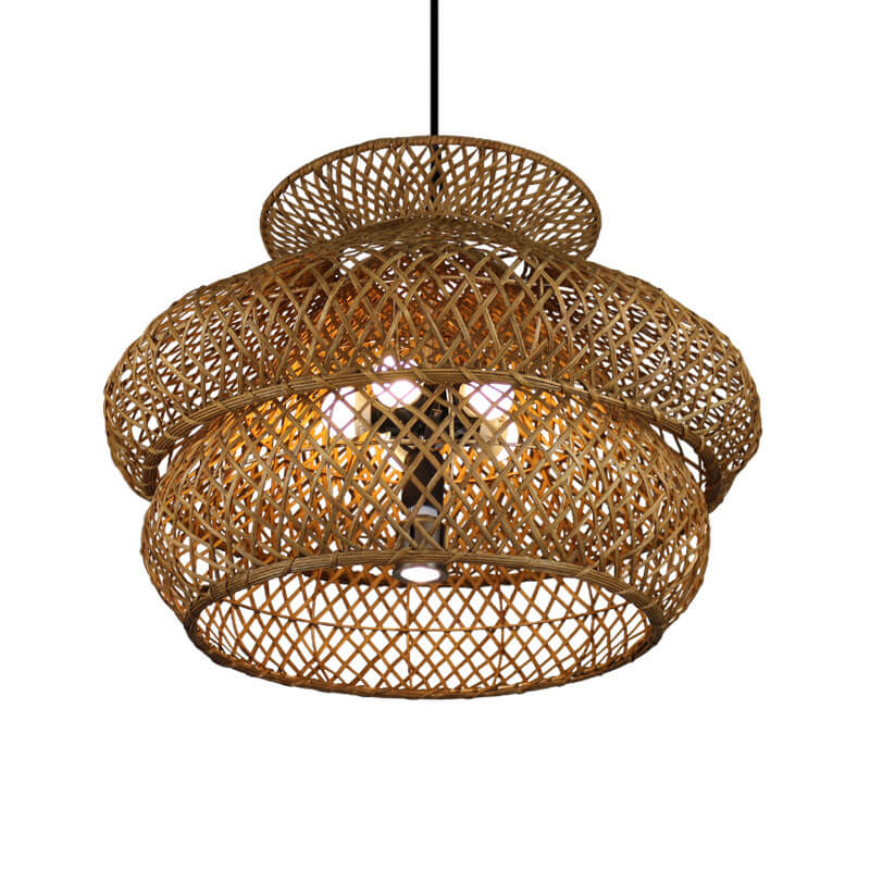 Rattan Weaving 3 Layer Chandelier for 4 or 6 Lights-Lighting > Chandeliers & Pendant Lights-casanuva-casanuva