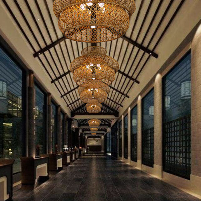 Rattan Weaving 3 Layer Chandelier for 4 or 6 Lights-Lighting > Chandeliers & Pendant Lights-casanuva-casanuva