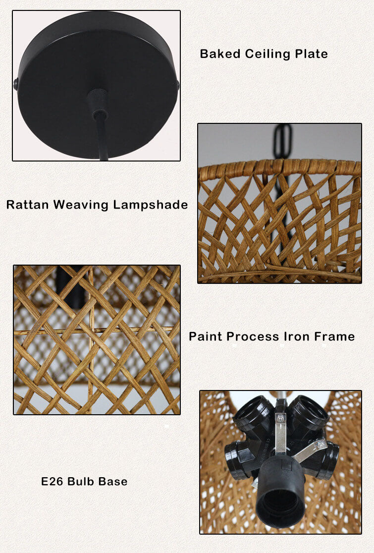 Rattan Weaving 3 Layer Chandelier for 4 or 6 Lights-Lighting > Chandeliers & Pendant Lights-casanuva-casanuva