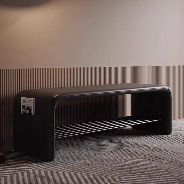 Rectangular 2-Tier Shoe Shelf Bench Eco-Friendly Synthetic Leather Carbon Steel for Entryway Storage-Furniture > Side Tables-casanuva-23.62"/60CM-Black-casanuva