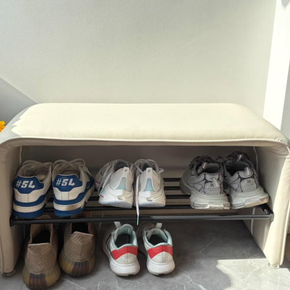 Rectangular 2-Tier Shoe Shelf Bench Eco-Friendly Synthetic Leather Carbon Steel for Entryway Storage-Furniture > Side Tables-casanuva-casanuva
