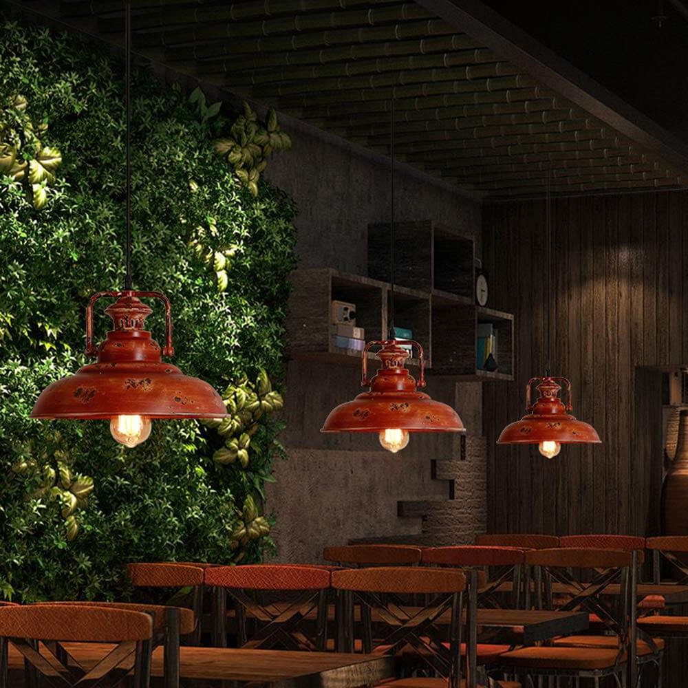 Red Rust Dome Pendant Light 1-Light Retro Design-Lighting > Pendant Lights-casanuva-casanuva