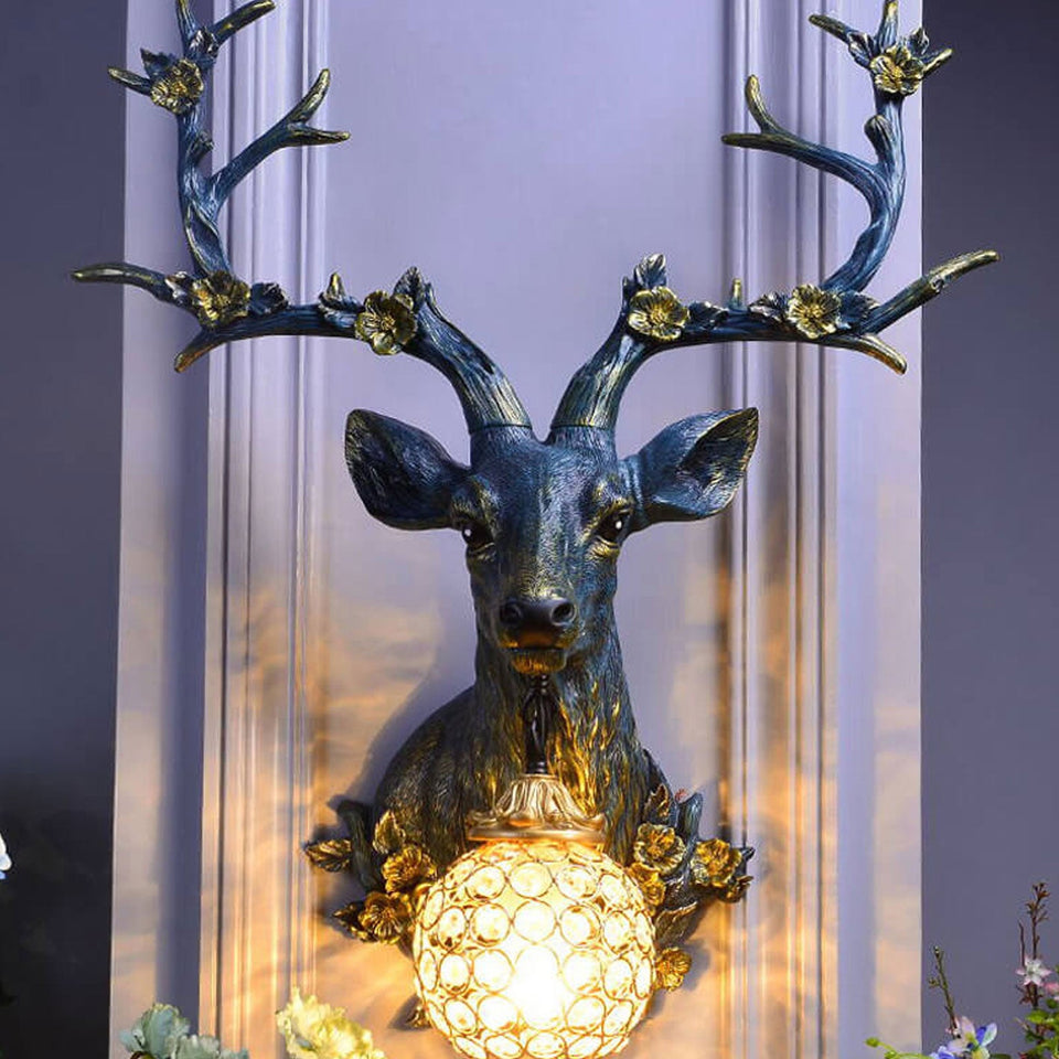 Resin Deer Head Wall Sconce Lamp 1-Light Retro Design-Lighting > Wall Lights-casanuva-220V-240V-Blue-casanuva
