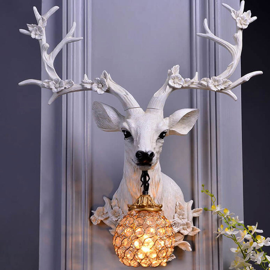 Resin Deer Head Wall Sconce Lamp 1-Light Retro Design-Lighting > Wall Lights-casanuva-220V-240V-White-casanuva