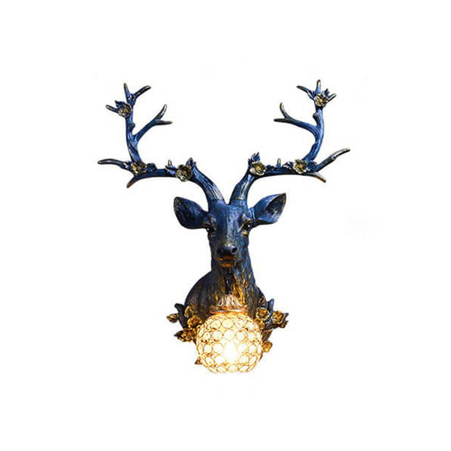 Resin Deer Head Wall Sconce Lamp 1-Light Retro Design-Lighting > Wall Lights-casanuva-casanuva