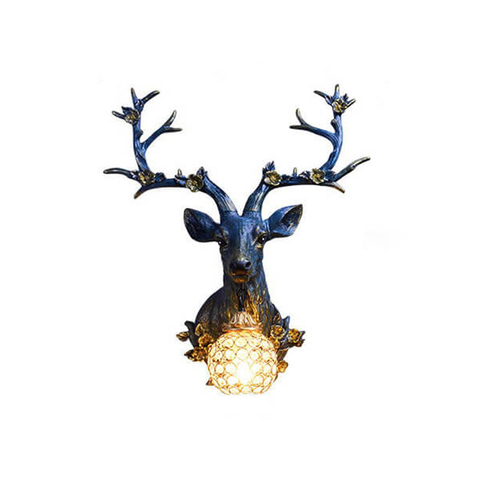 Resin Deer Head Wall Sconce Lamp 1-Light Retro Design-Lighting > Wall Lights-casanuva-casanuva