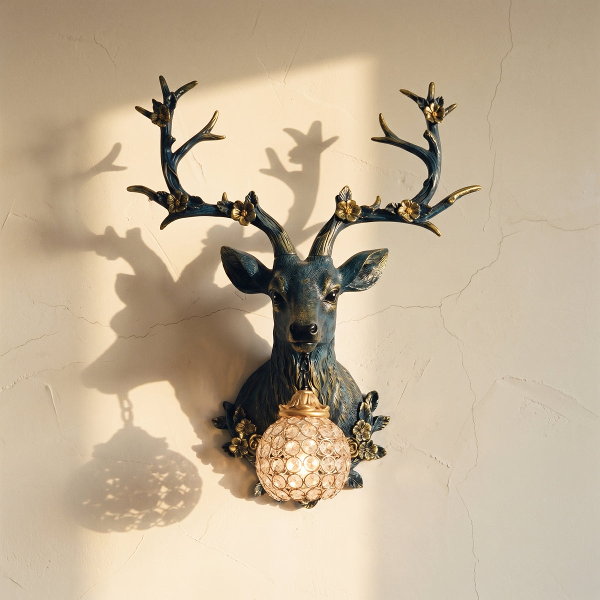 Resin Deer Head Wall Sconce Lamp 1-Light Retro Design-Lighting > Wall Lights-casanuva-casanuva