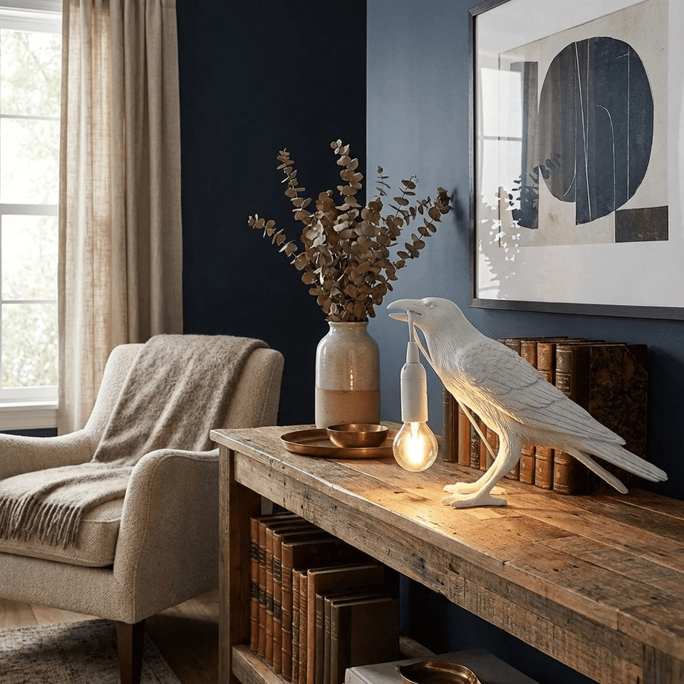 Resin Table Lamp with Raven Design-Lighting > Table Lamps-casanuva-casanuva