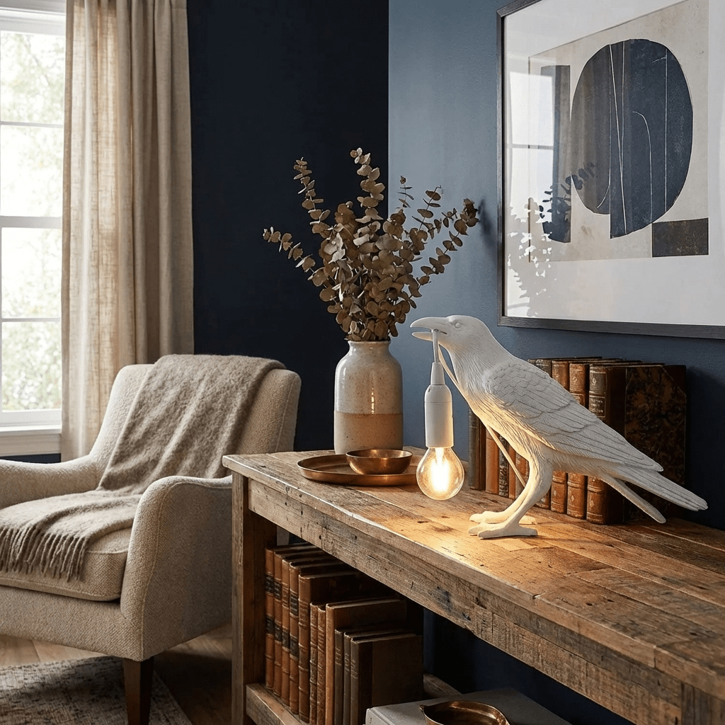Resin Table Lamp with Raven Design-Lighting > Table Lamps-casanuva-casanuva