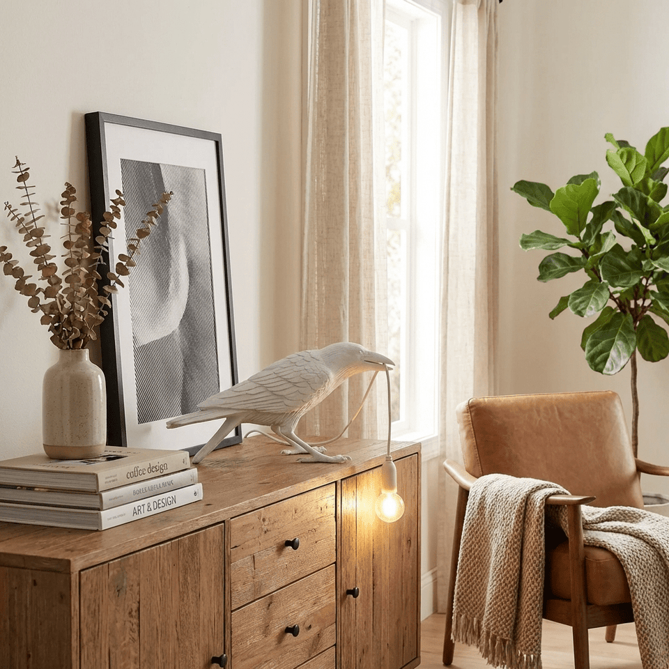 Resin Table Lamp with Raven Design-Lighting > Table Lamps-casanuva-casanuva