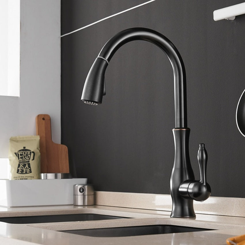 Retractable Stainless Steel Kitchen Faucet 360 Degree Swivel-Kitchen & Dining > Kitchen Faucets-casanuva-Black-casanuva