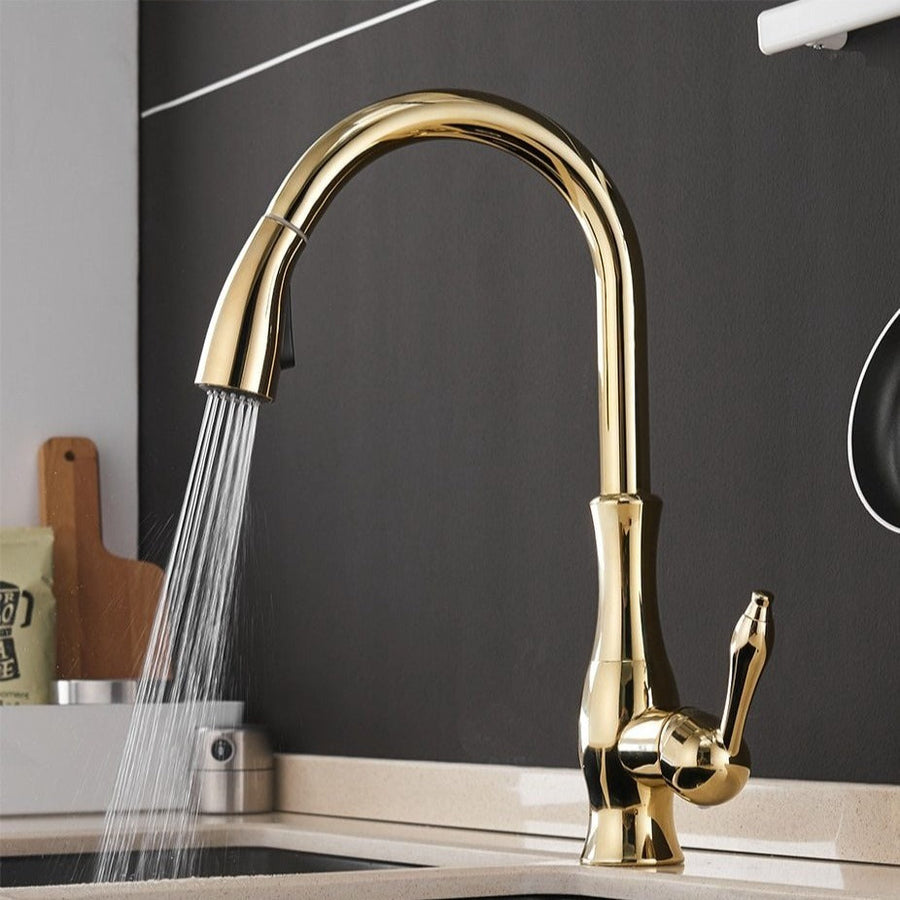 Retractable Stainless Steel Kitchen Faucet 360 Degree Swivel-Kitchen & Dining > Kitchen Faucets-casanuva-Gold-casanuva