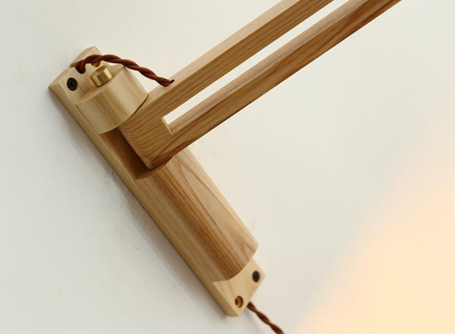 Retractable Walnut Wall Sconce with White Striped Glass Shade-Lighting > Wall Lights-casanuva-casanuva