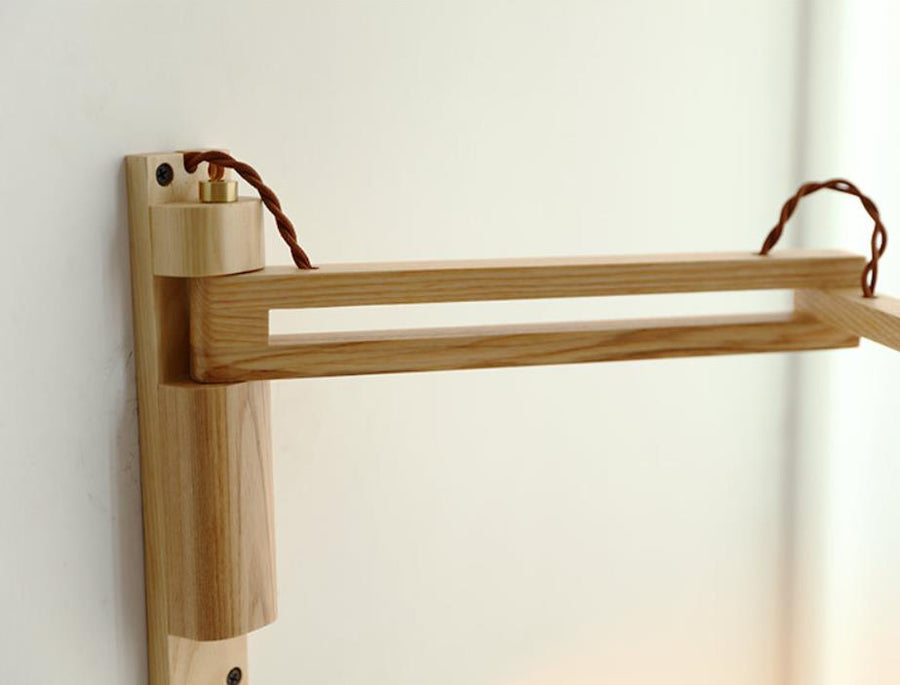 Retractable Walnut Wall Sconce with White Striped Glass Shade-Lighting > Wall Lights-casanuva-casanuva