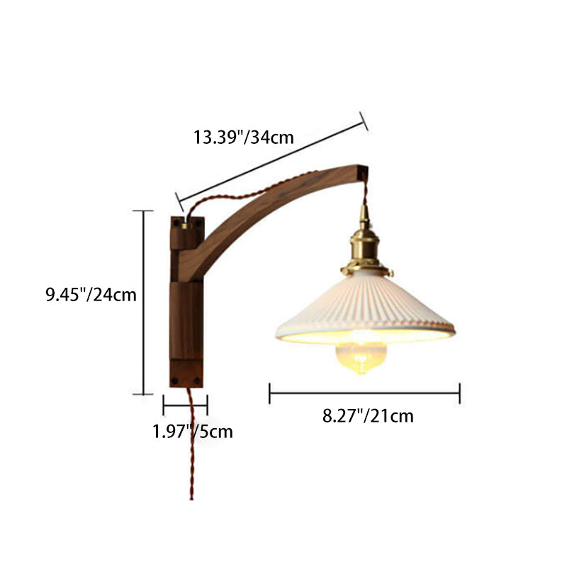 Retractable Walnut Wall Sconce with White Striped Glass Shade-Lighting > Wall Lights-casanuva-casanuva