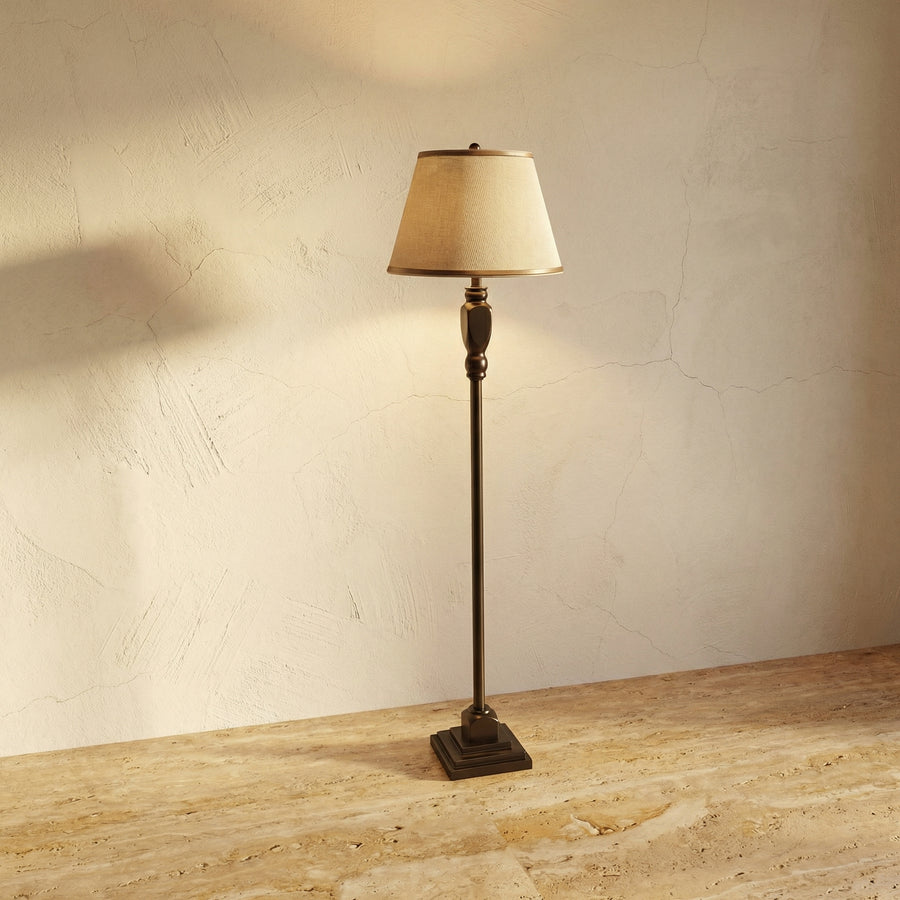 Retro Drum Floor Lamp Beige Khaki Fabric Shade Metal Base-Lighting > Floor Lamps-casanuva-casanuva