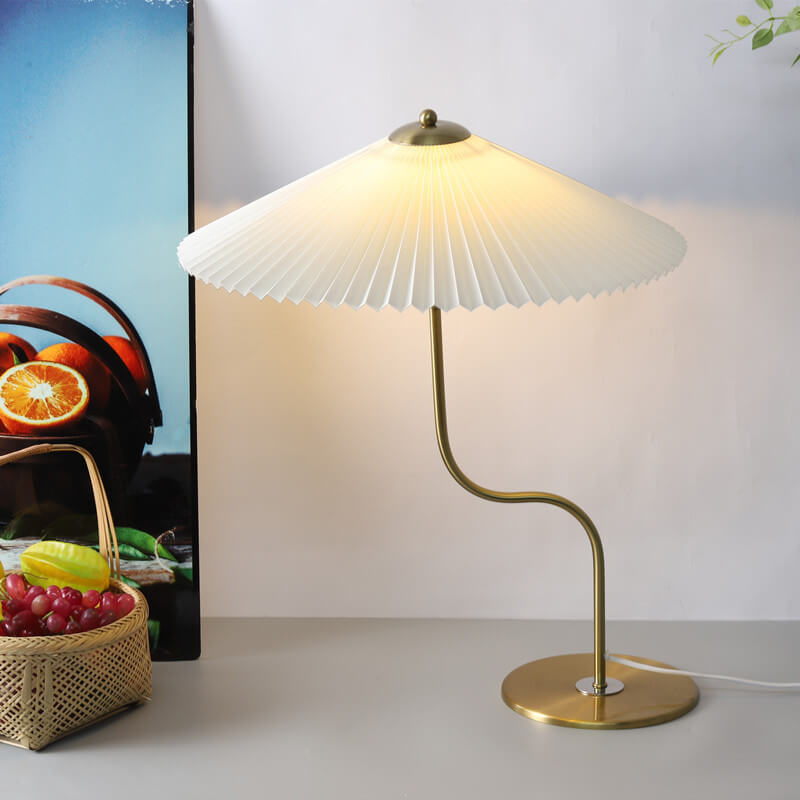 Retro Pleated Umbrella Table Lamp 1-Light Decorative Accent-Lighting > Table Lamps-casanuva-White-Push Button (Bulb Chan...-100V-120V-casanuva