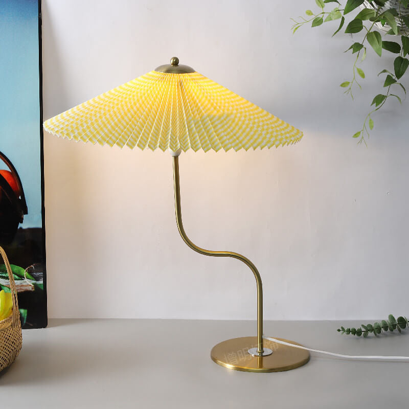 Retro Pleated Umbrella Table Lamp 1-Light Decorative Accent-Lighting > Table Lamps-casanuva-Yellow plaid-Push Button (Bulb Chan...-100V-120V-casanuva