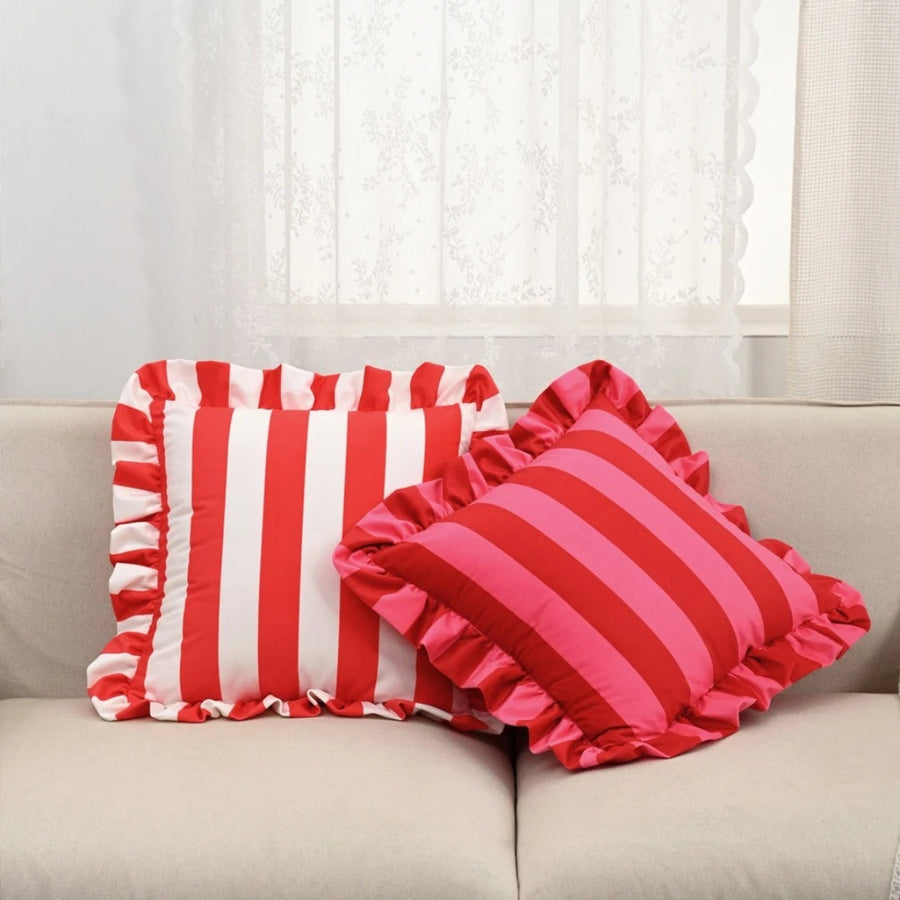 Retro Striped Ruffle Cushion Cover-Covers & Textiles > Cushion Covers-casanuva-casanuva