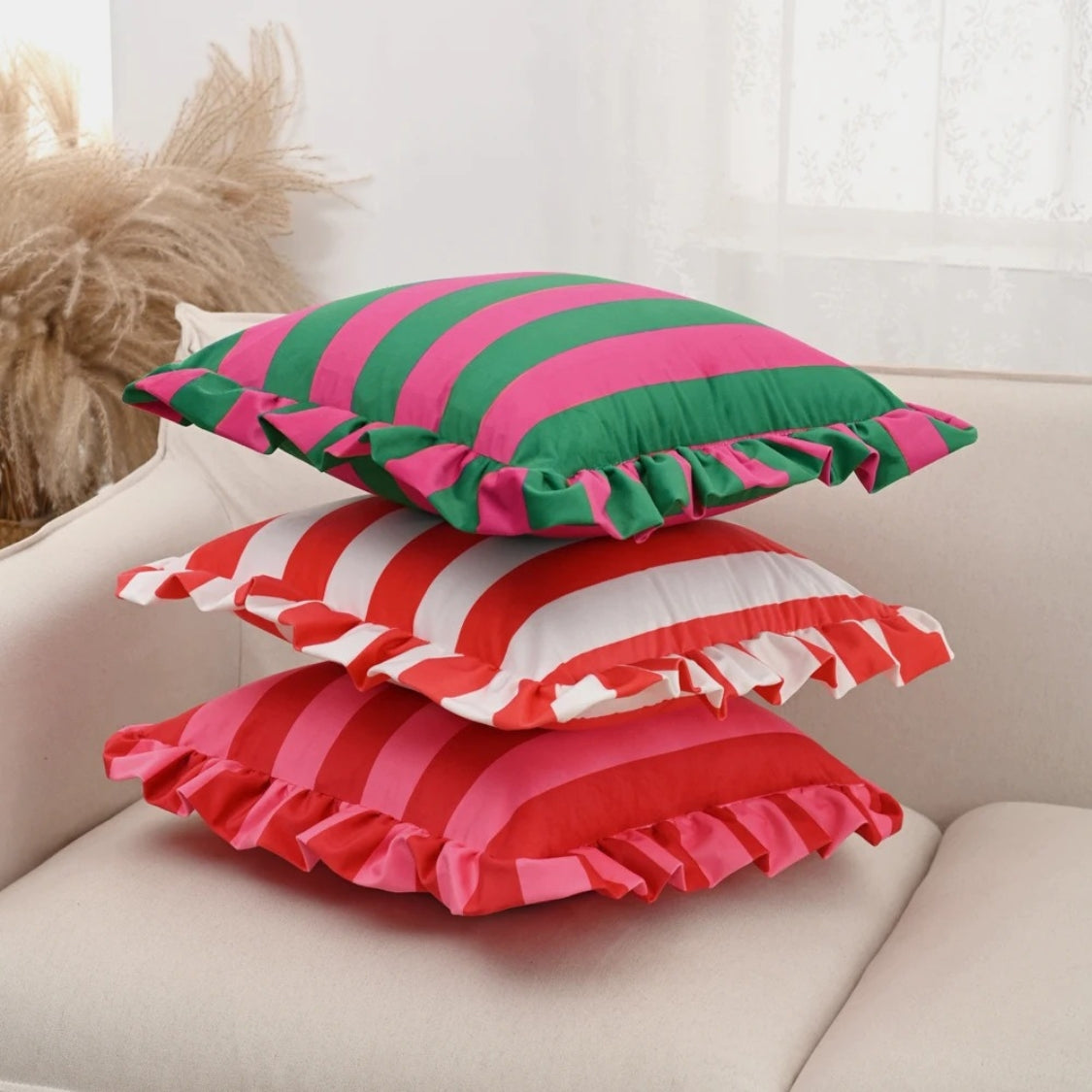 Retro Striped Ruffle Cushion Cover-Covers & Textiles > Cushion Covers-casanuva-casanuva