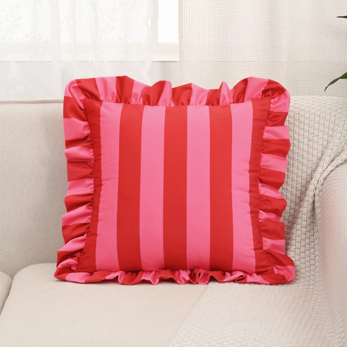 Retro Striped Ruffle Cushion Cover-Covers & Textiles > Cushion Covers-casanuva-Berry Stripe-casanuva
