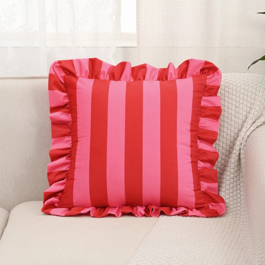 Retro Striped Ruffle Cushion Cover-Covers & Textiles > Cushion Covers-casanuva-Berry Stripe-casanuva