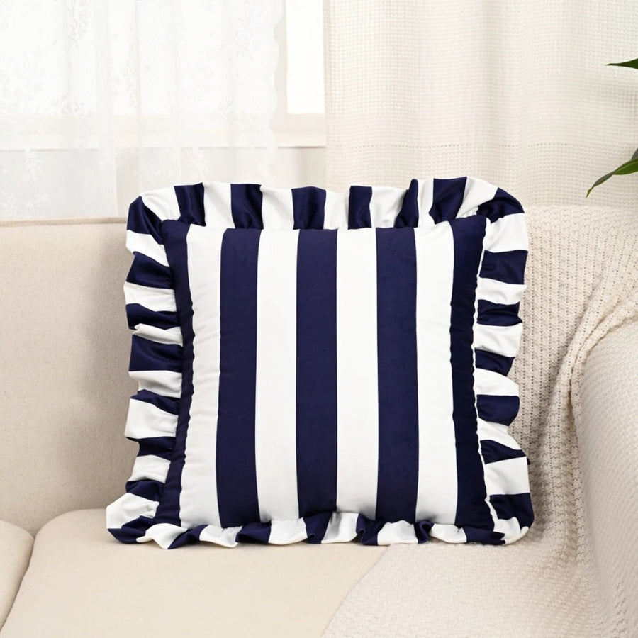 Retro Striped Ruffle Cushion Cover-Covers & Textiles > Cushion Covers-casanuva-Midnight Stripe-casanuva