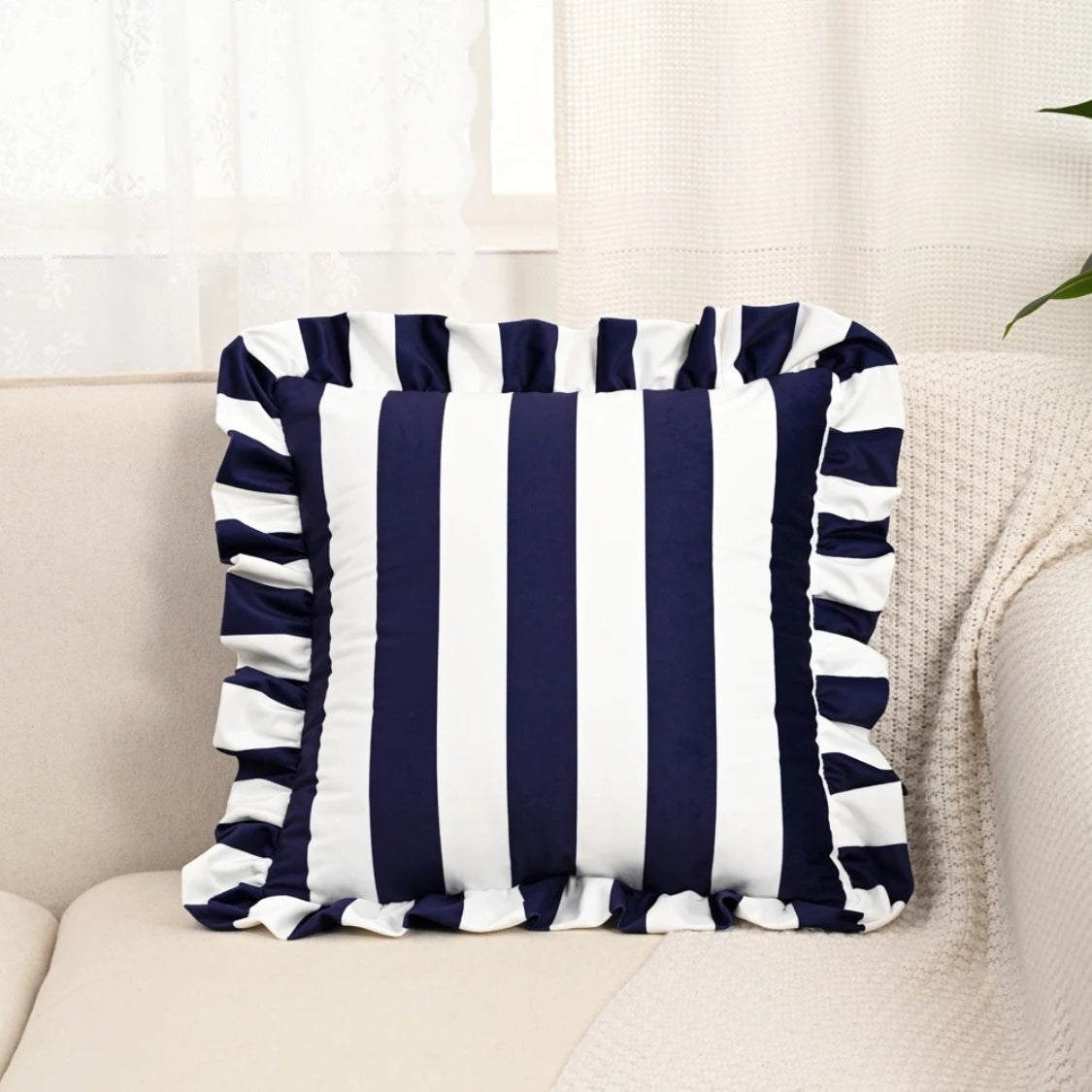Retro Striped Ruffle Cushion Cover-Covers & Textiles > Cushion Covers-casanuva-Midnight Stripe-casanuva