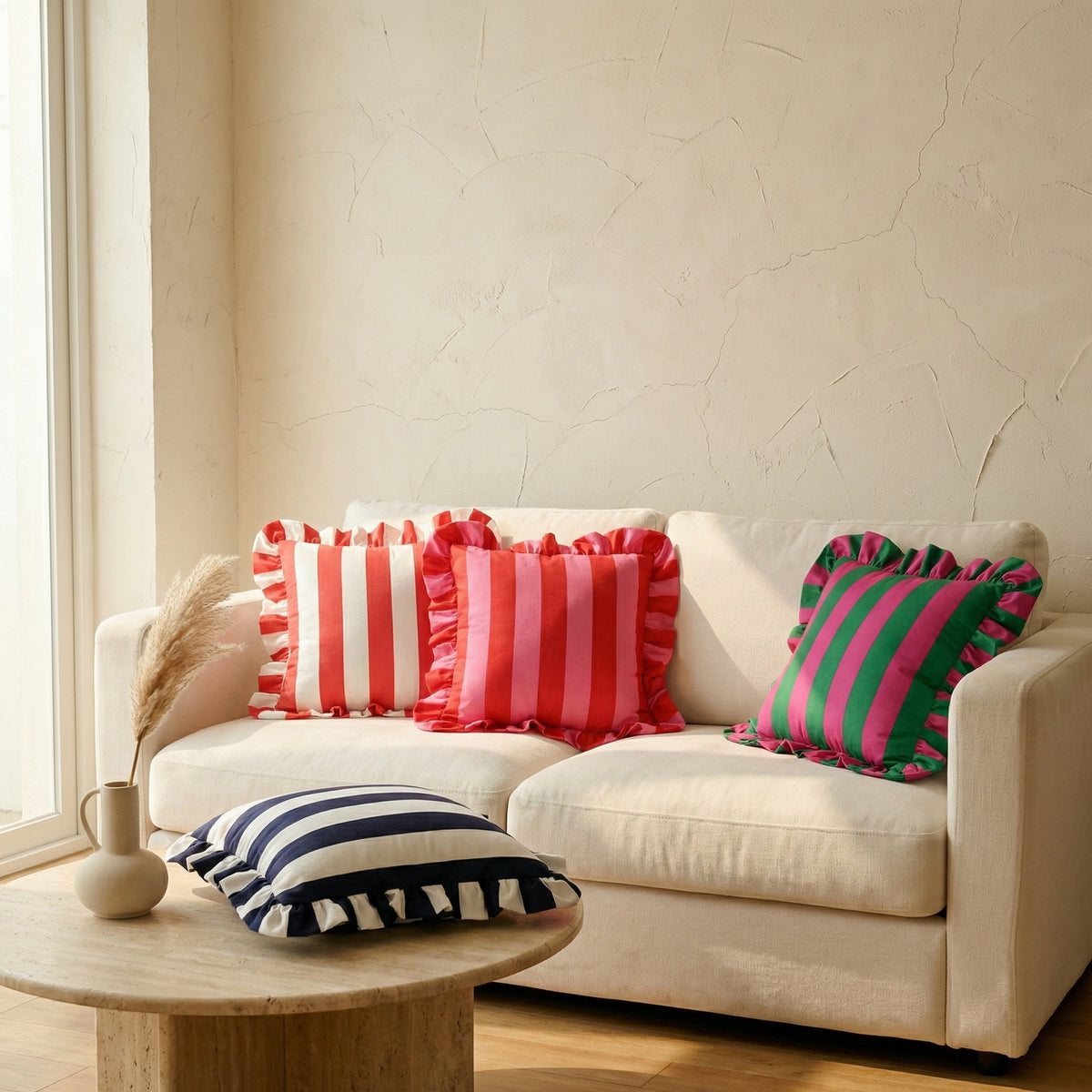 Retro Striped Ruffle Cushion Cover-Covers & Textiles > Cushion Covers-casanuva-casanuva
