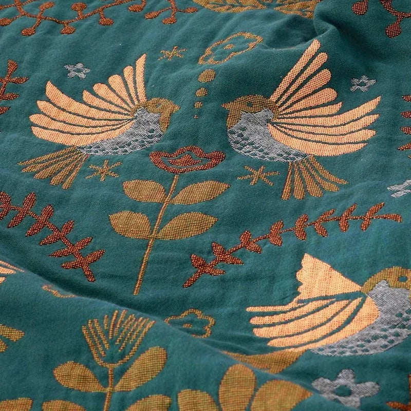 Reversible Cotton Scandinavian Bird Blanket-Bedding & Bath > Blankets-casanuva-casanuva
