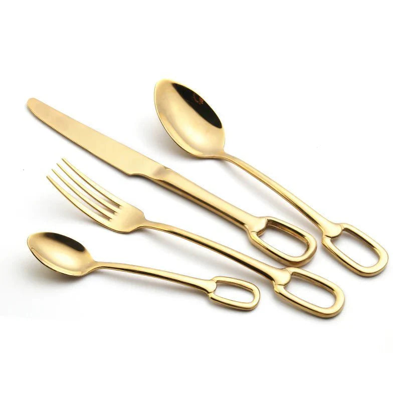 Ringlet Flatware Set 18/10 Stainless Steel with Ring Handle-Kitchen & Dining > Cutlery-casanuva-24 Pieces Set-Gold-casanuva