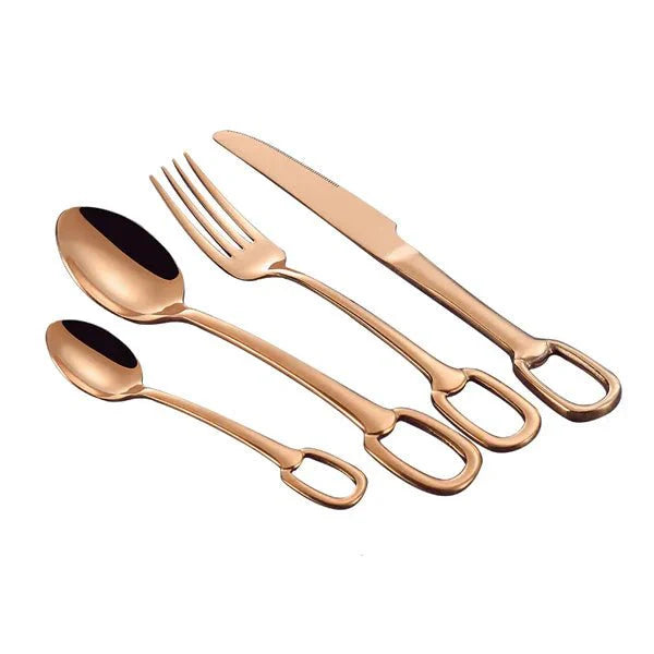 Ringlet Flatware Set 18/10 Stainless Steel with Ring Handle-Kitchen & Dining > Cutlery-casanuva-24 Pieces Set-Rose-casanuva