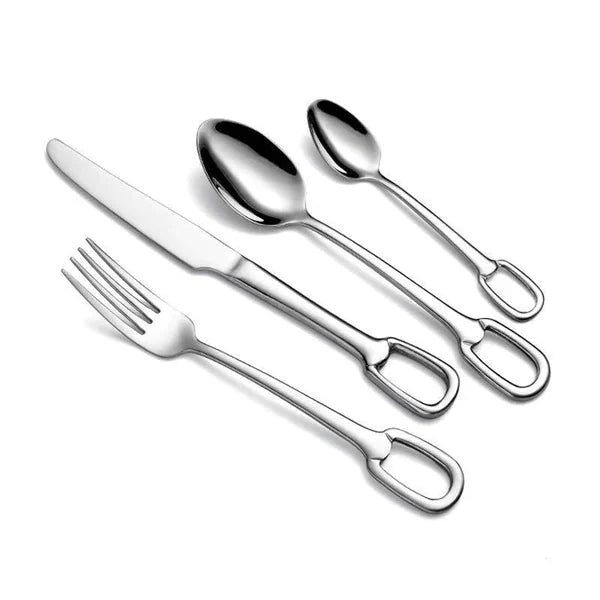 Ringlet Flatware Set 18/10 Stainless Steel with Ring Handle-Kitchen & Dining > Cutlery-casanuva-24 Pieces Set-Silver-casanuva