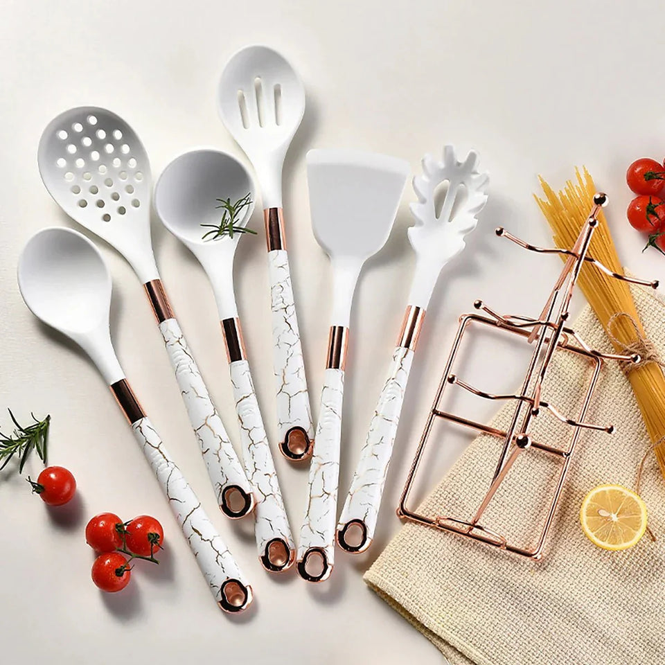 Rose Gold Kitchen Utensil Set 7-Piece with Stand-Kitchen & Dining > Cooking Utensils-casanuva-casanuva