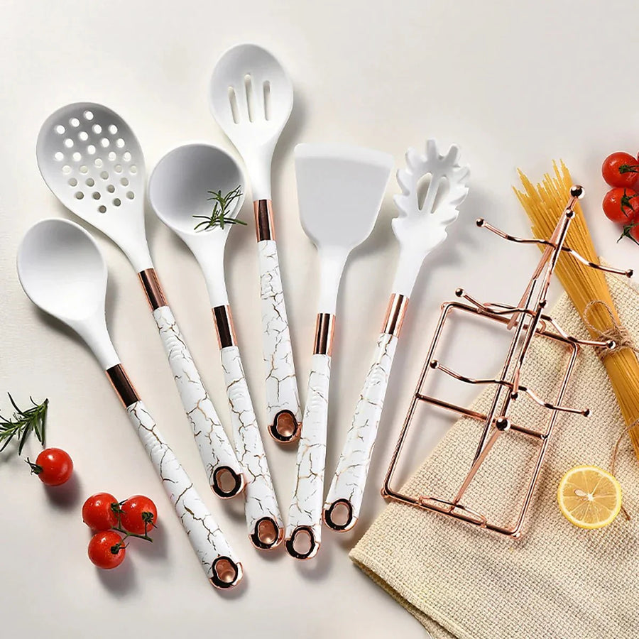 Rose Gold Kitchen Utensil Set 7-Piece with Stand-Kitchen & Dining > Cooking Utensils-casanuva-casanuva