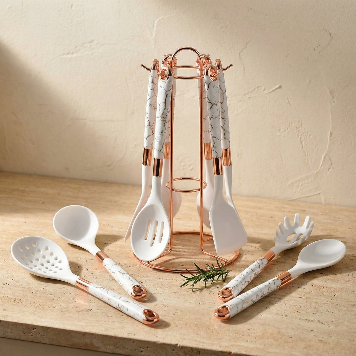 Rose Gold Kitchen Utensil Set 7-Piece with Stand-Kitchen & Dining > Cooking Utensils-casanuva-casanuva