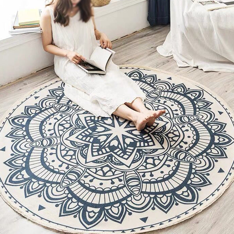 Round Boho Area Rug Geometric Cotton Design-Rugs & Mats > Area Rugs-casanuva-Dunkelgrau-3'11" x 3'11"-casanuva