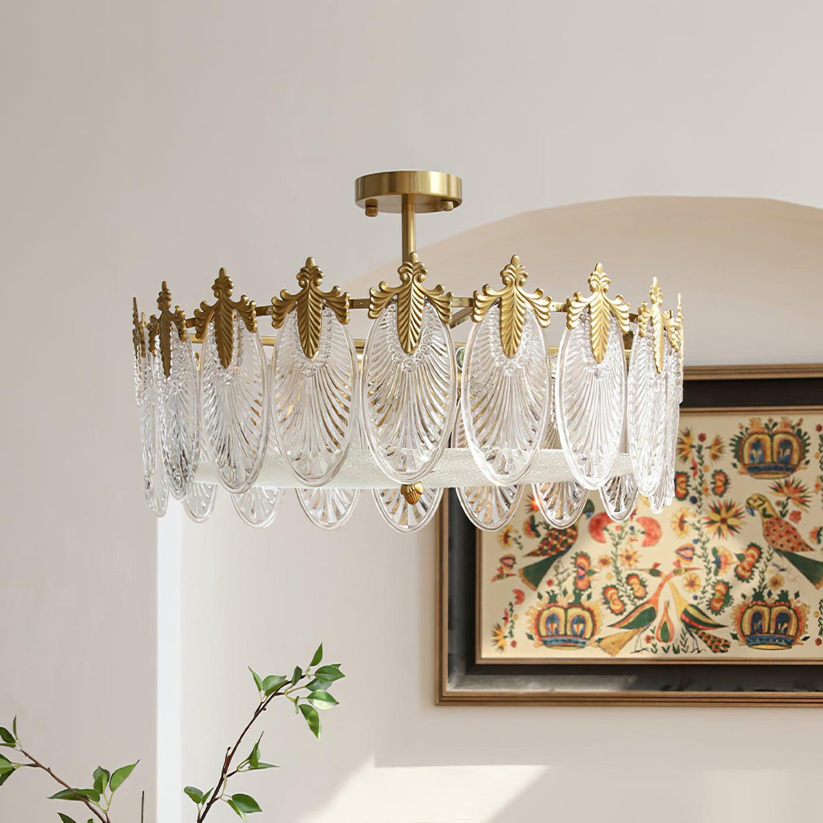 Round Decorative Glass Chandelier-Lighting > Chandeliers & Pendant Lights-casanuva-8 heads 60cmx23cm-Copper+Clear-casanuva