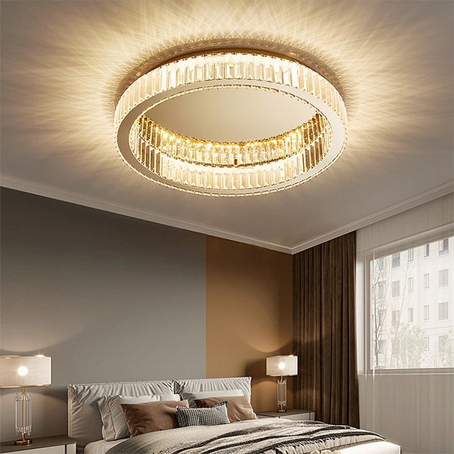 Round Gold Crystal Ceiling Light-Lighting > Ceiling Lights-casanuva-Gold-D40*H11cm-Dimmable by Remote Contro-casanuva
