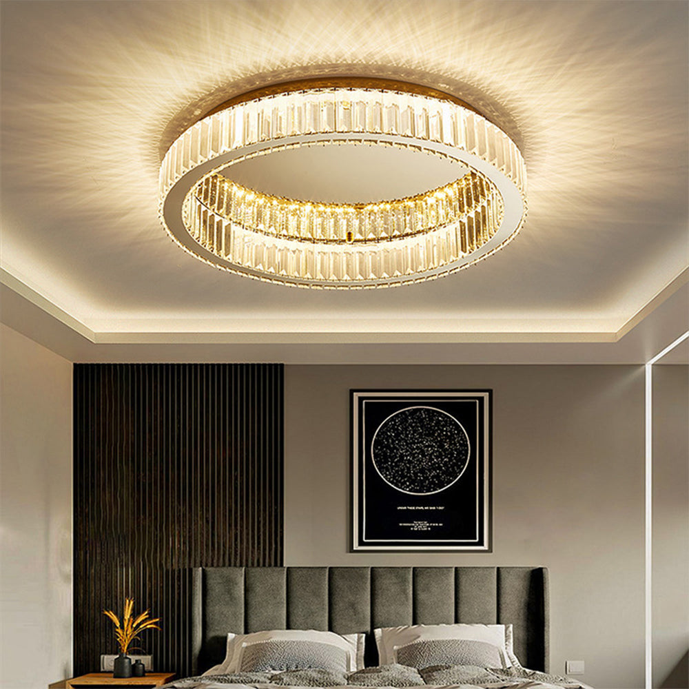 Round Gold Crystal Ceiling Light-Lighting > Ceiling Lights-casanuva-Gold-D40*H11cm-Three-colour Changing by-casanuva