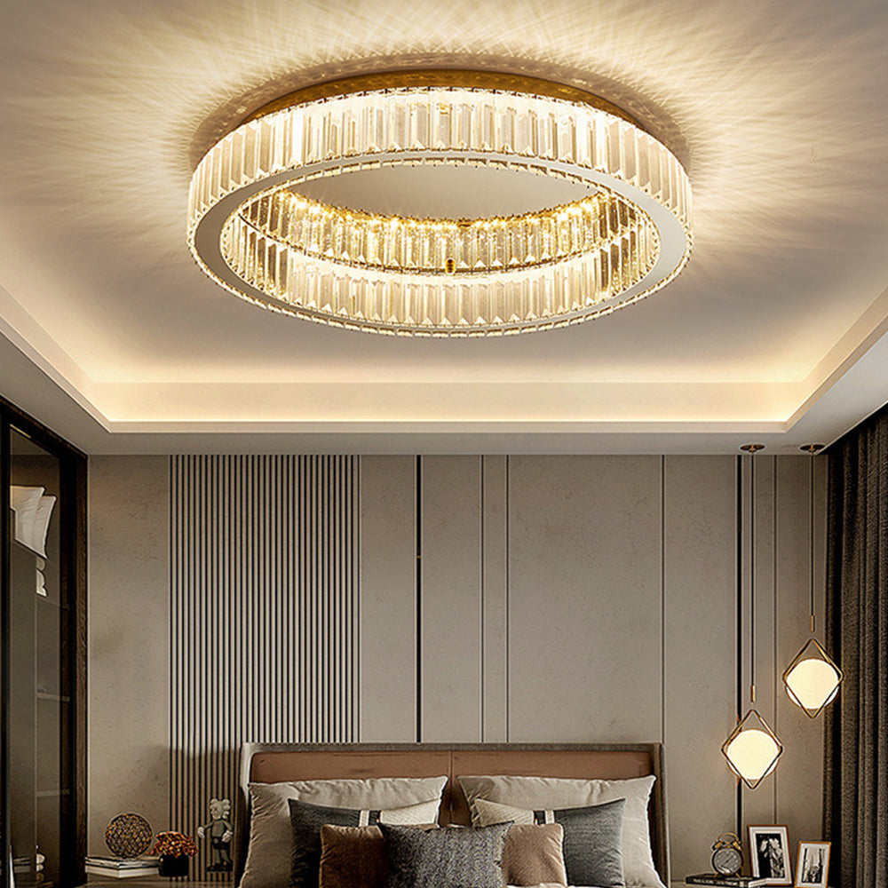 Round Gold Crystal Ceiling Light-Lighting > Ceiling Lights-casanuva-Gold-D50*H11cm-Dimmable by Remote Contro-casanuva