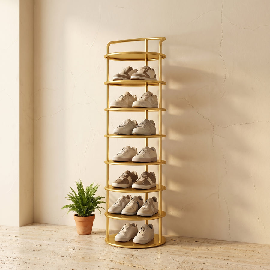 Round Iron Carbon Steel Shoe Storage 5/6/7/8-Tier for Entryways-Furniture > Shoe Racks-casanuva-casanuva