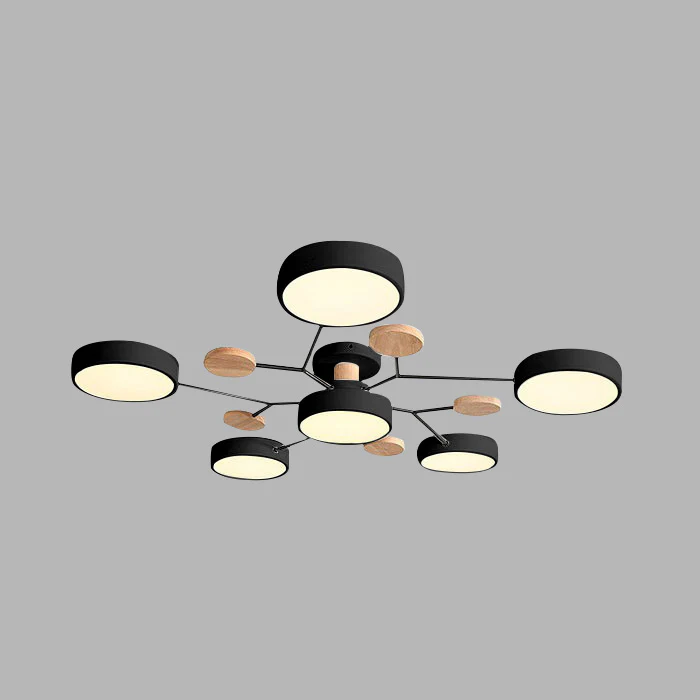 Round Iron LED Semi-Flush Chandelier-Lighting > Chandeliers & Pendant Lights-casanuva-Black-6Lights-D90*H14CM-Warm Light-casanuva